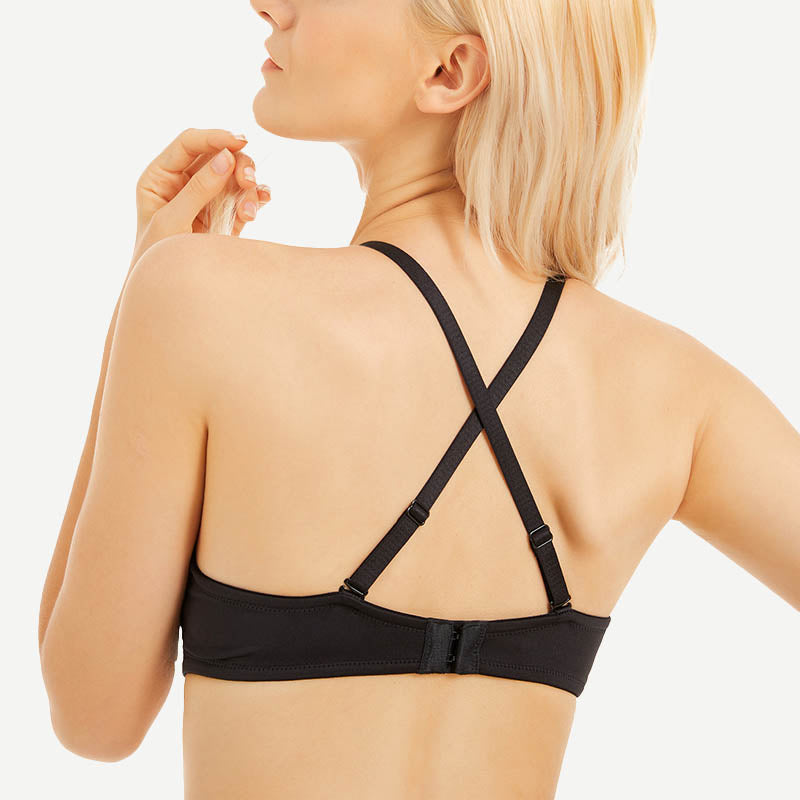 Deep V Padded Push Up Bra with Underwire, Black