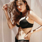 Deep V Padded Push Up Bra with Underwire, Black