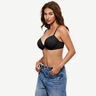 Deep V Padded Push Up Bra with Underwire, Black Wingslove