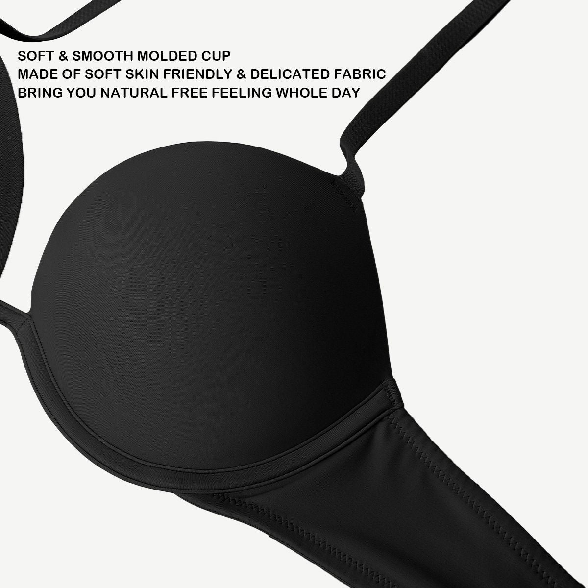Deep V Padded Push Up Bra with Underwire, Black Wingslove