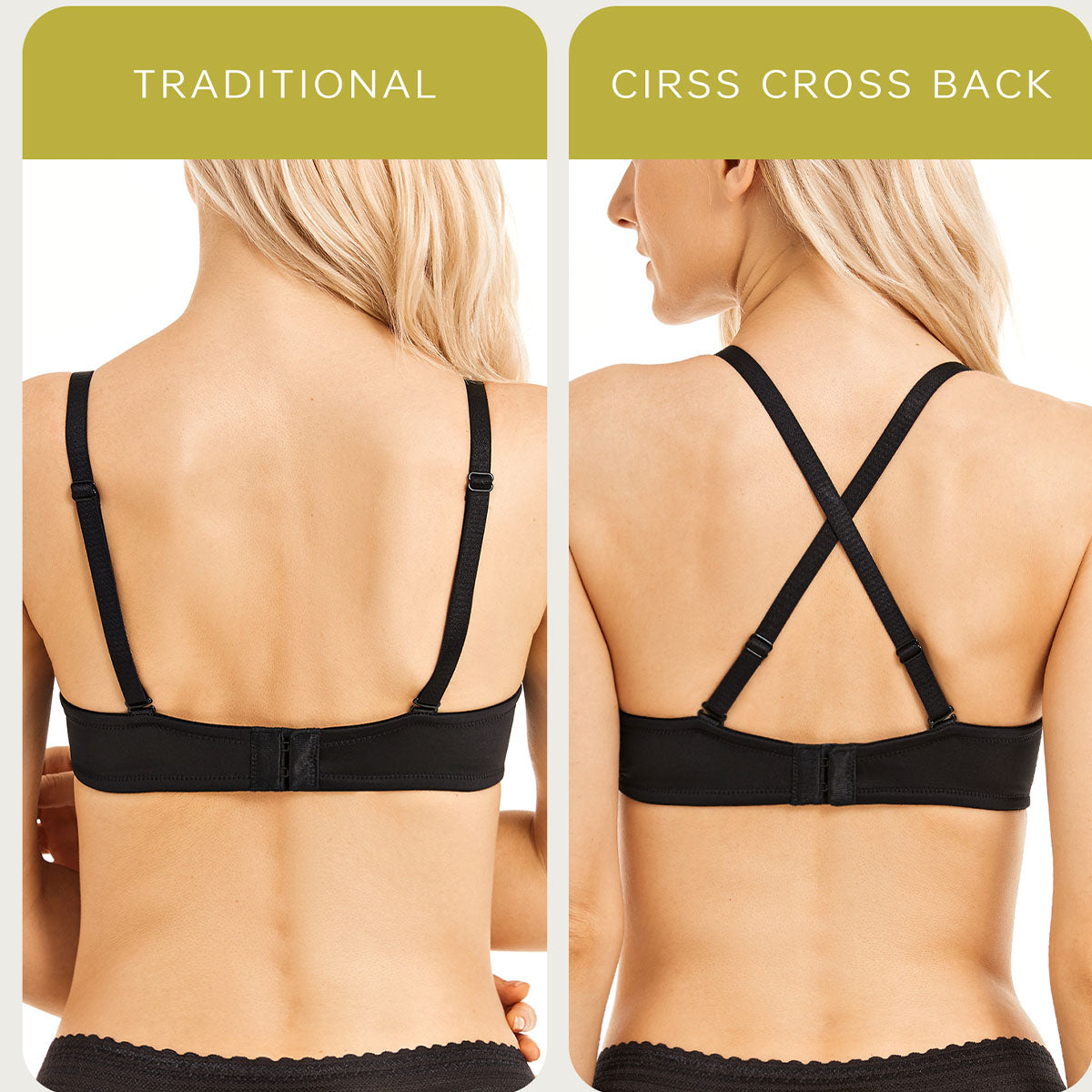 Deep V Padded Push Up Bra with Underwire, Black Wingslove