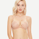 Deep V Padded Push Up Bra with Underwire, Champagne