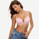 Deep V Padded Push Up Bra with Underwire, Pink Wingslove