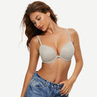 Deep V Padded Push Up Bra with Underwire, Pink Wingslove