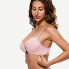 Deep V Padded Push Up Bra with Underwire, Pink Wingslove