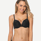 Floral Lace Push-Up Lightly Padded Demi Plunge Underwire Bra Black Wingslove