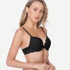 Floral Lace Push-Up Lightly Padded Demi Plunge Underwire Bra Black Wingslove
