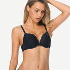 Floral Plunge Underwire Push Up Bra With Padded, Dark Blue