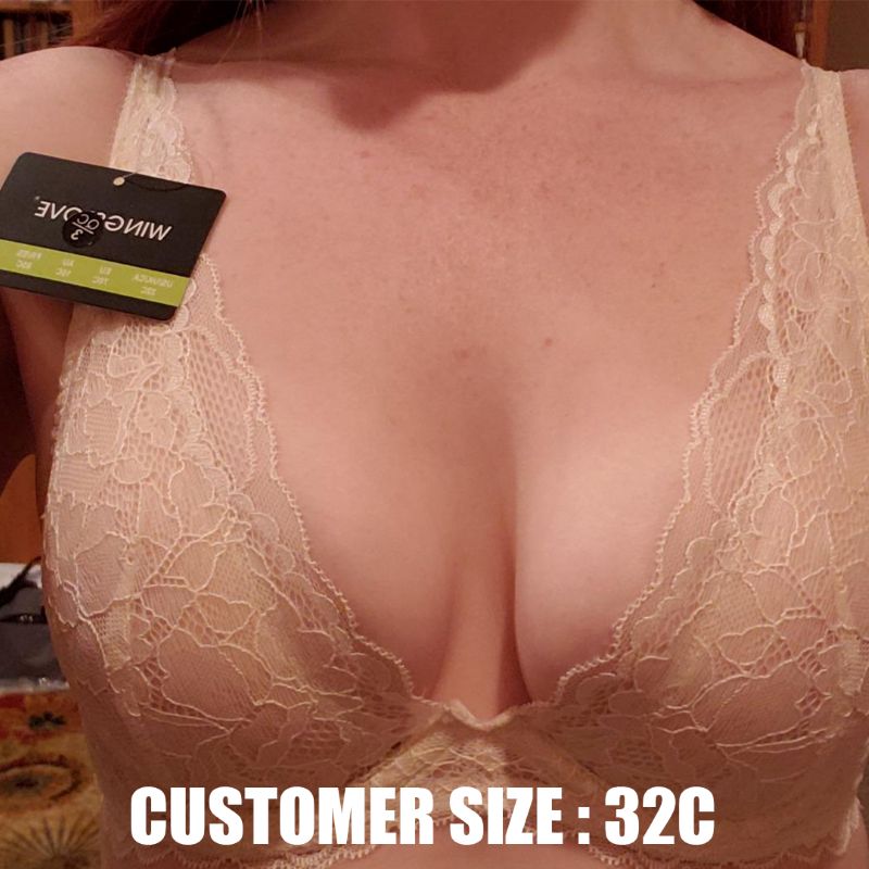 Floral Lace Unlined Plunge Bra with Underwire, Grey Wingslove