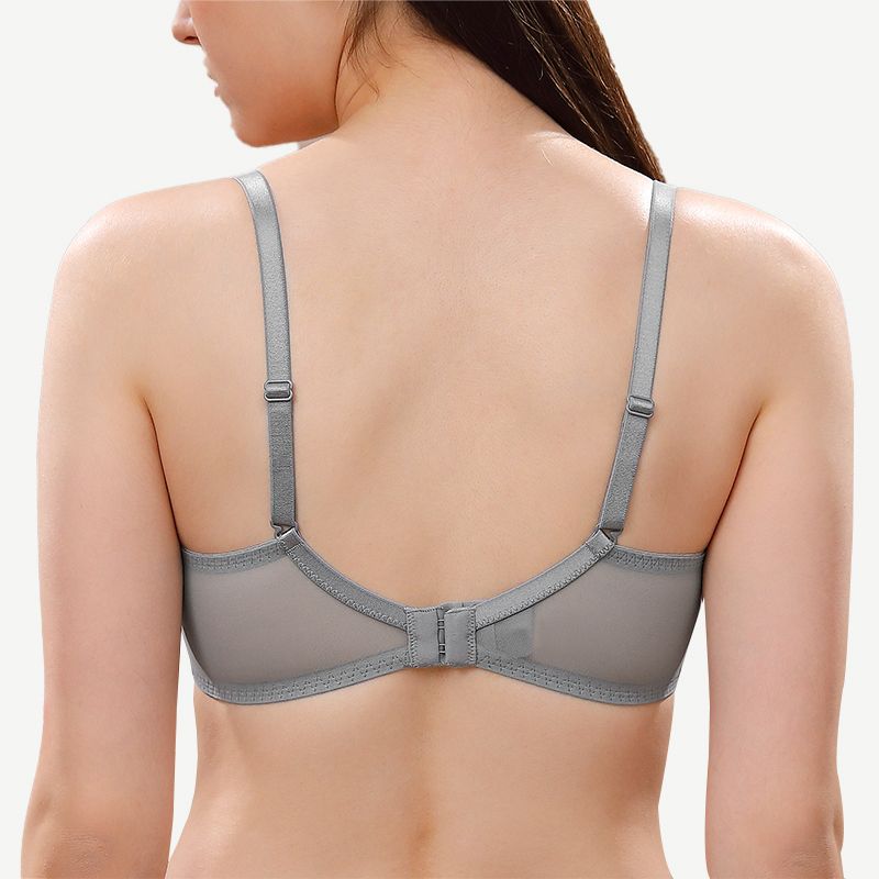 Floral Lace Unlined Plunge Bra with Underwire, Grey Wingslove