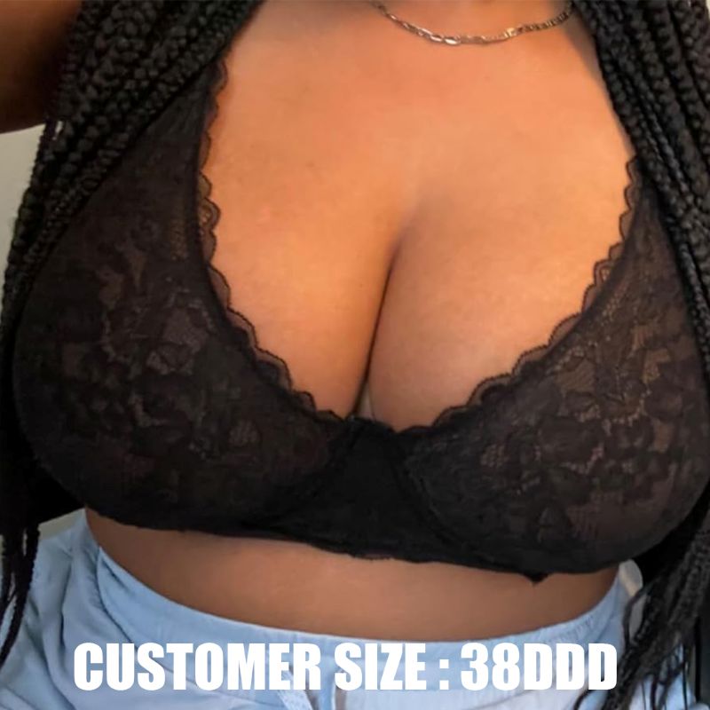 Floral Lace Unlined Plunge Bra with Underwire, Grey Wingslove