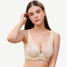 Floral Lace Unlined Plunge Bra with Underwire, Nude Wingslove