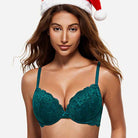 Floral Plunge Underwire Push Up Bra With Padded, Green