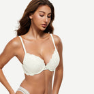 Floral Plunge Underwire Push Up Bra With Padded, Ivory Wingslove