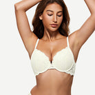 Floral Plunge Underwire Push Up Bra With Padded, Ivory Wingslove