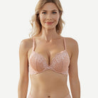 Floral Plunge Underwire Push Up Bra With Padded, Pink Nude