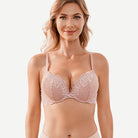 Floral Plunge Underwire Push Up Bra With Padded, Rose Pink wingslove