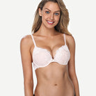 Floral Plunge Underwire Push Up Bra With Padded, Sandshell Pink