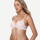 Floral Plunge Underwire Push Up Bra With Padded, Sandshell Pink wingslove
