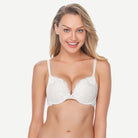 Floral Plunge Underwire Push Up Bra With Padded White Wingslove