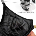 Front Closure Unlined Lace Underwire Bra with Rhinestone Straps, Black Wingslove