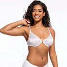 Front Closure Unlined Lace Underwire Bra with Rhinestone Straps, White Wingslove