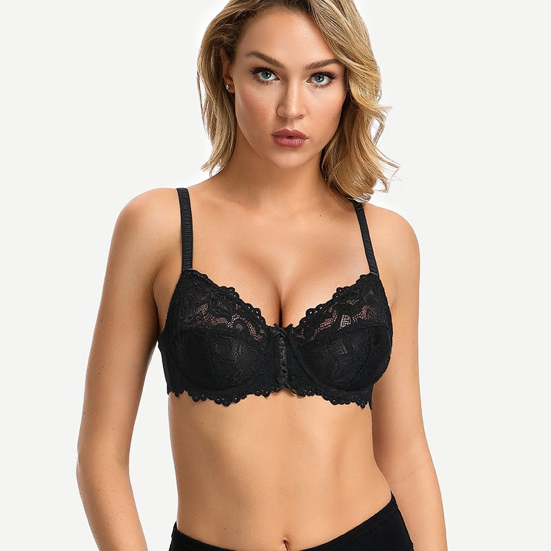 Full Coverage Lace Bra Underwire Bralette, Black Wingslove