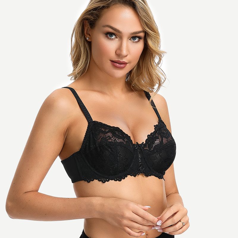Full Coverage Lace Bra Underwire Bralette, Black Wingslove