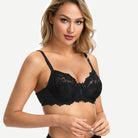 Full Coverage Lace Bra Underwire Bralette, Black Wingslove