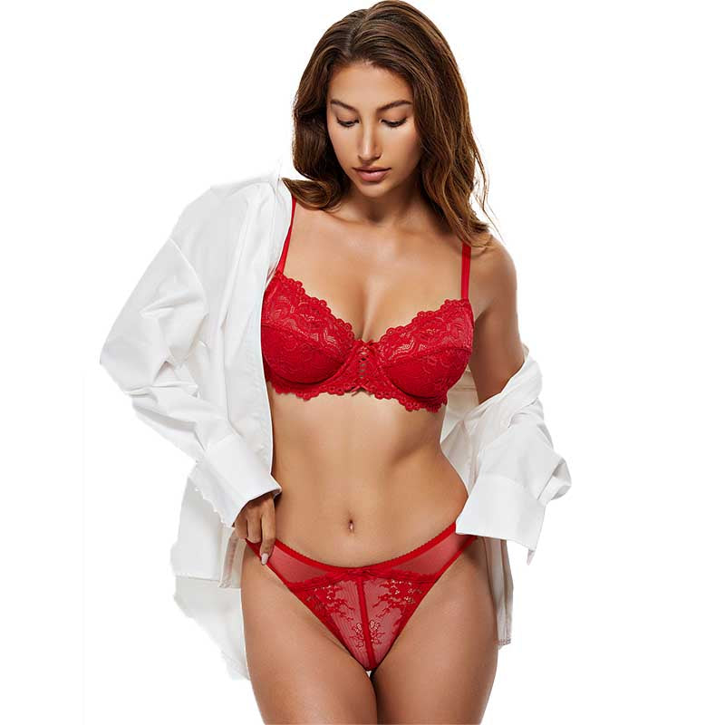 Full Coverage Lace Bra Underwire Bralette, Lava Red Wingslove