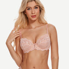 Full Coverage Lace Bra Underwire Bralette, Pink Nude Wingslove