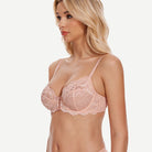 Full Coverage Lace Bra Underwire Bralette, Pink Nude Wingslove