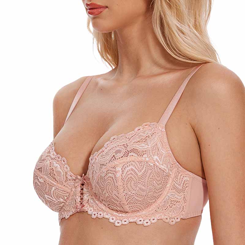 Full Coverage Lace Bra Underwire Bralette, Pink Nude Wingslove