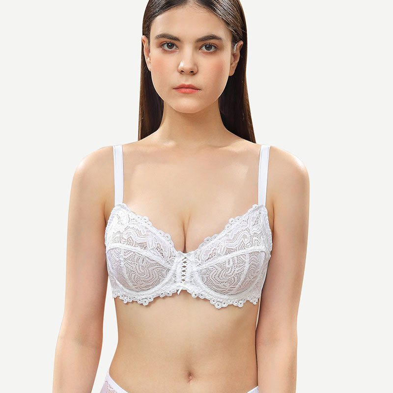 Wingslove Full Coverage Lace Bra Underwire Bralette,White