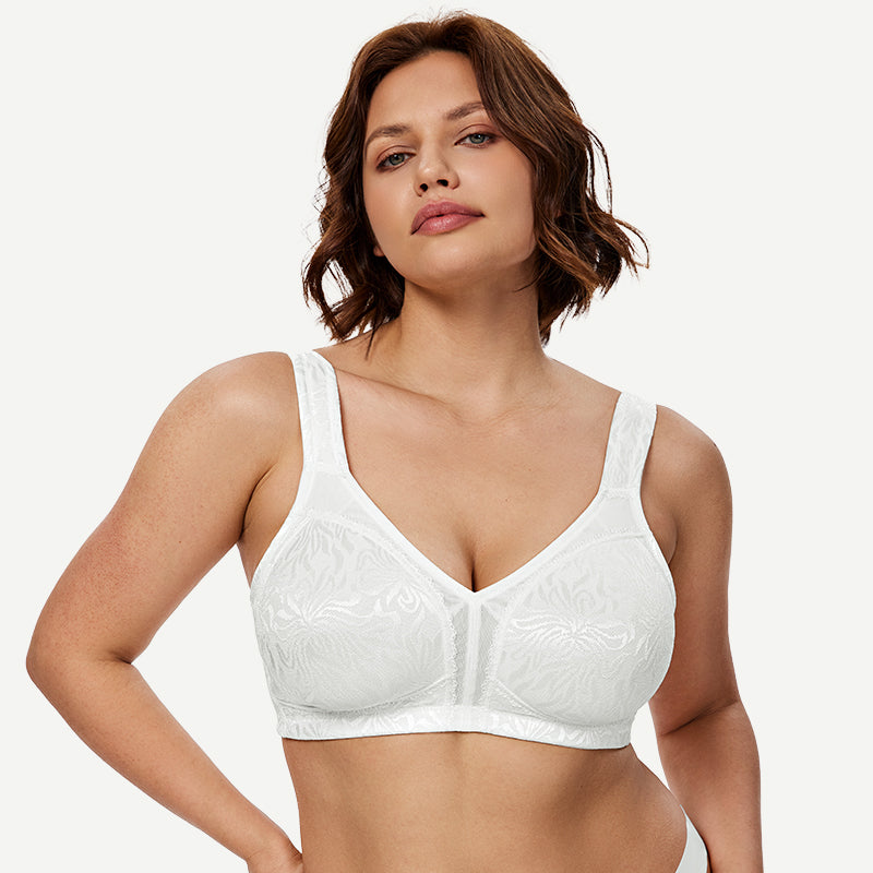 Full Coverage Large Bust Non-Padded Minimizer Bra White - WingsLove