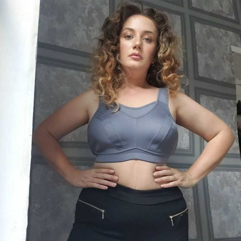 Full Coverage Solid Absorb Wirefree Breathable Sports Bra Grey