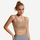Full Coverage High Support Solid Stress Reliever Sports Bra Dark Nude wingslove