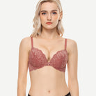 Lace Push Up Bra Lightly Padded Demi Plunge Bra Cinnabar Red wingslove