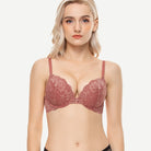 Floral Plunge Underwire Push Up Bra With Padded, Cinnabar Red