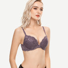 Lace Push Up Bra Lightly Padded Demi Plunge Bra Purple wingslove