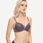 Floral Plunge Underwire Push Up Bra With Padded, Purple