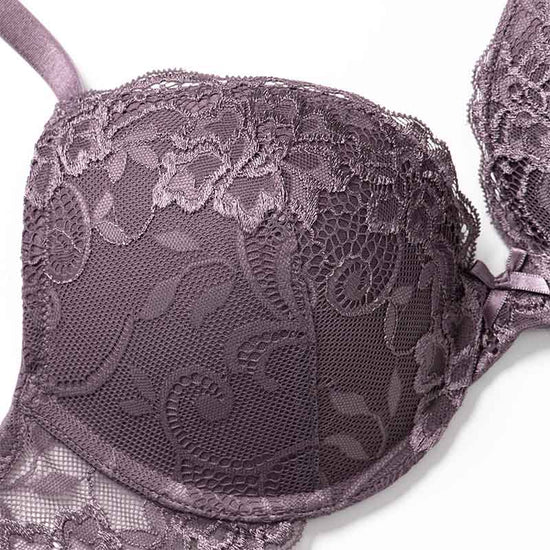Lace Push Up Bra Lightly Padded Demi Plunge Bra Purple wingslove