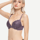 Lace Push Up Bra Lightly Padded Demi Plunge Bra Purple wingslove