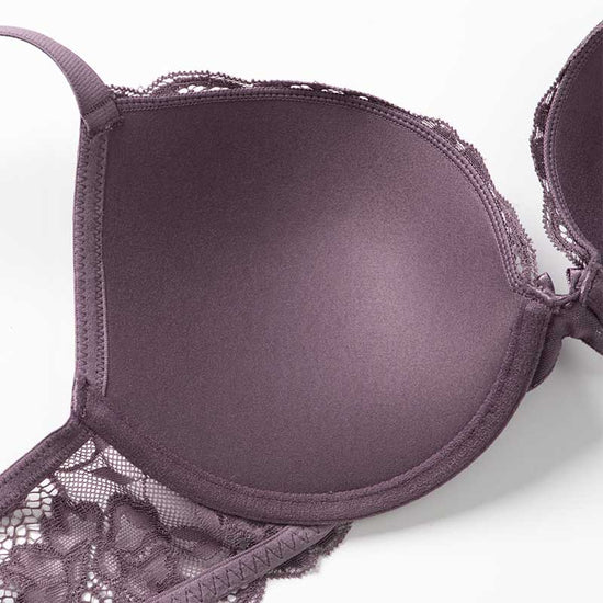Lace Push Up Bra Lightly Padded Demi Plunge Bra Purple wingslove