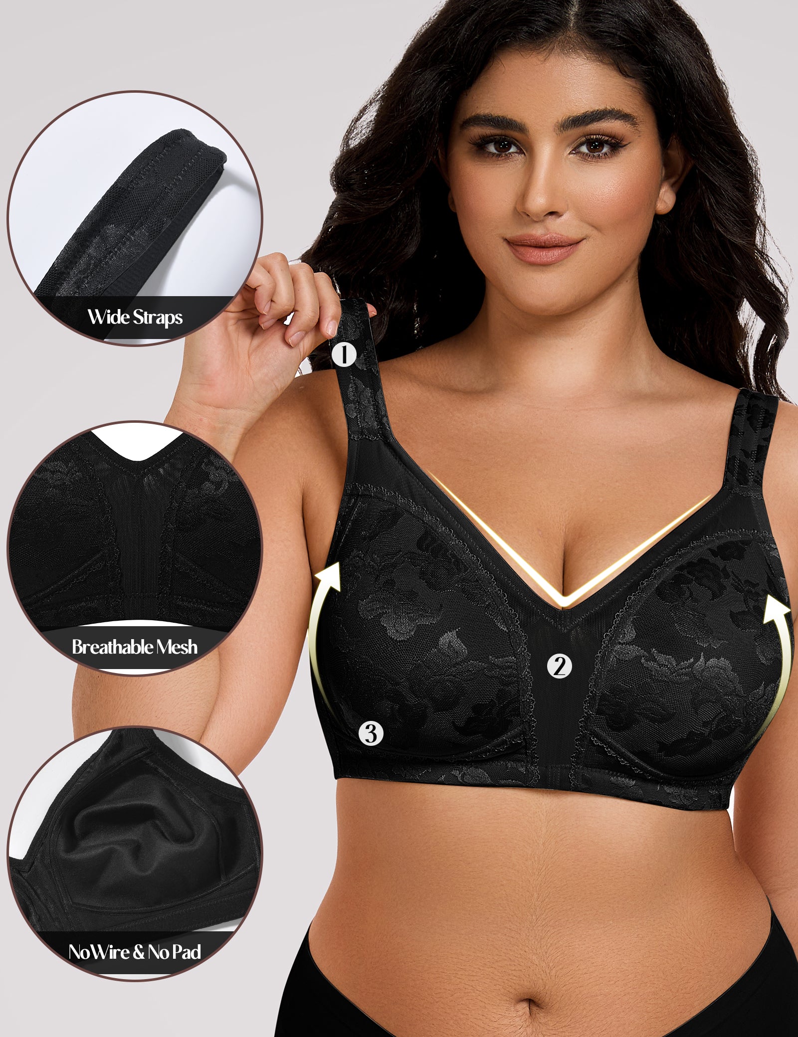 Minimizer Bras Full Coverage Wirefree, Black Wingslove
