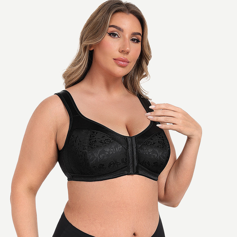 Plus Size Front Closure Hook Wireless Black Minimizer Bra Wingslove