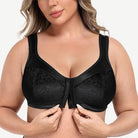 Plus Size Front Closure Hook Wireless Black Minimizer Bra