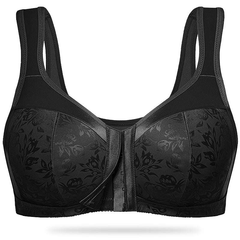 Plus Size Front Closure  Hook Wireless Black Minimizer Bra For Senior Wingslove