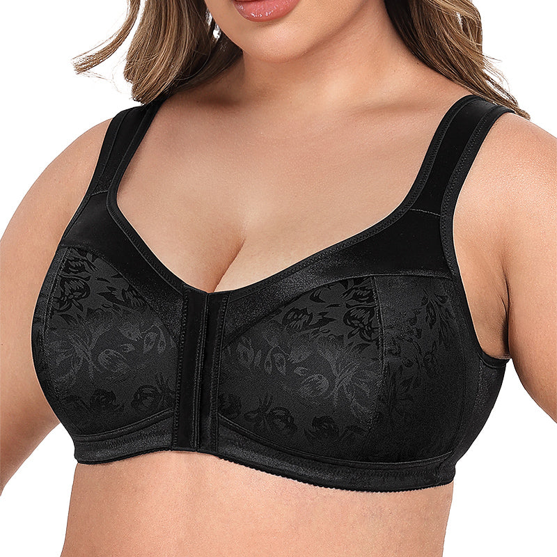 Plus Size Front Closure  Hook Wireless Black Minimizer Bra For heavy breast Wingslove