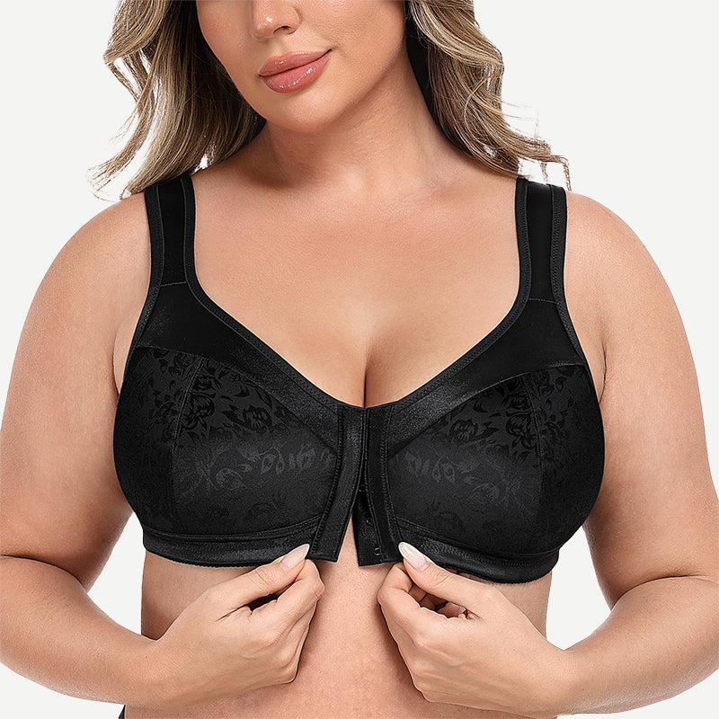 Plus Size Front Closure Hook Wireless Black full coverage Minimizer Bra Wingslove